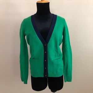 Madewell Wallace preppy collegiate classic green navy trim wool cardigan